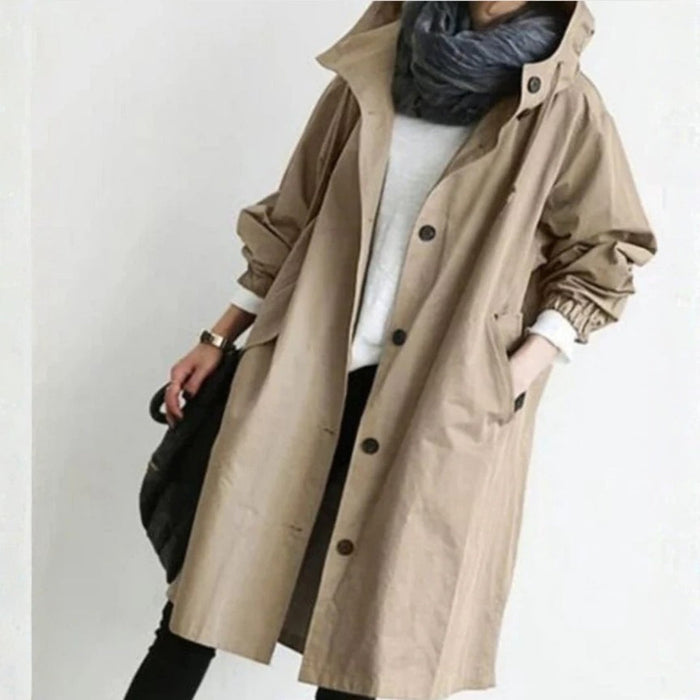 Women's Long Coat | Buttoned, Street Style | Beige, Gray, Black