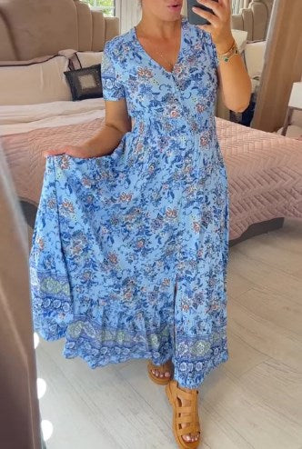 Floral dress | Women's V-neck, light summer style | For everyday use