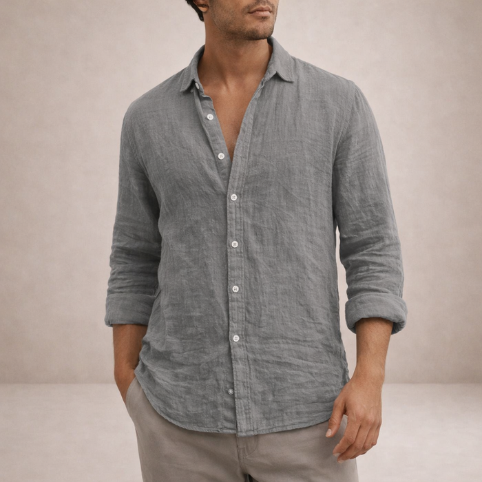 Men's shirt – regular fit, open collar, long sleeves