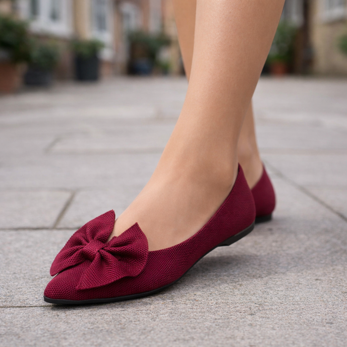 Women's ballet slippers with bow, padded slip-on