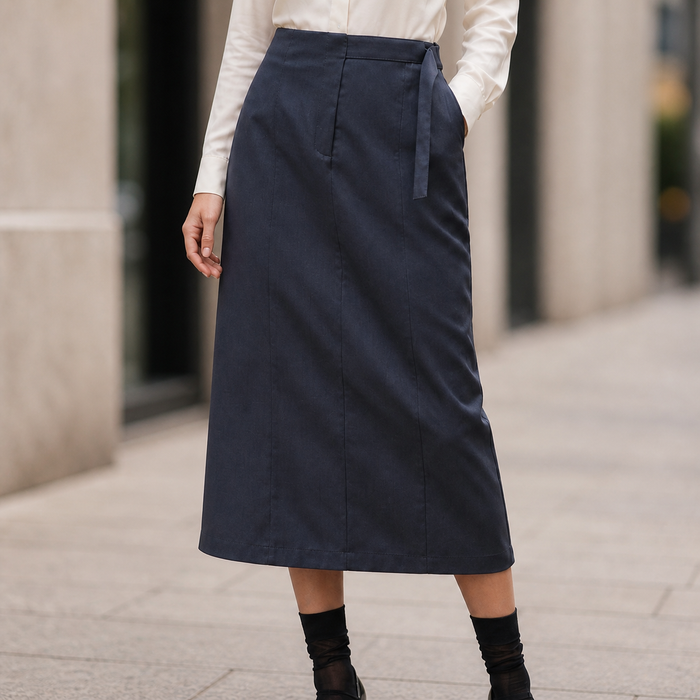 Women's Midi Skirt | Adjustable Waist | Dark Gray Color