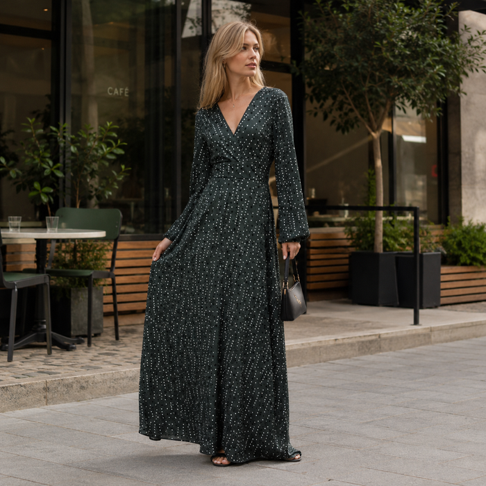 Long Dress - Stylish Polka Dot Print - Alice