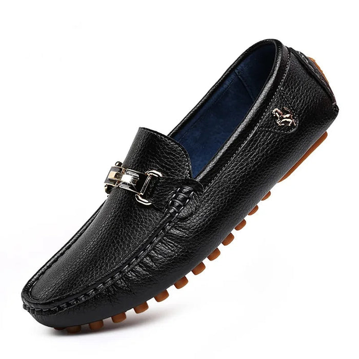 Men's leather loafers | Non-slip sole, metal buckle