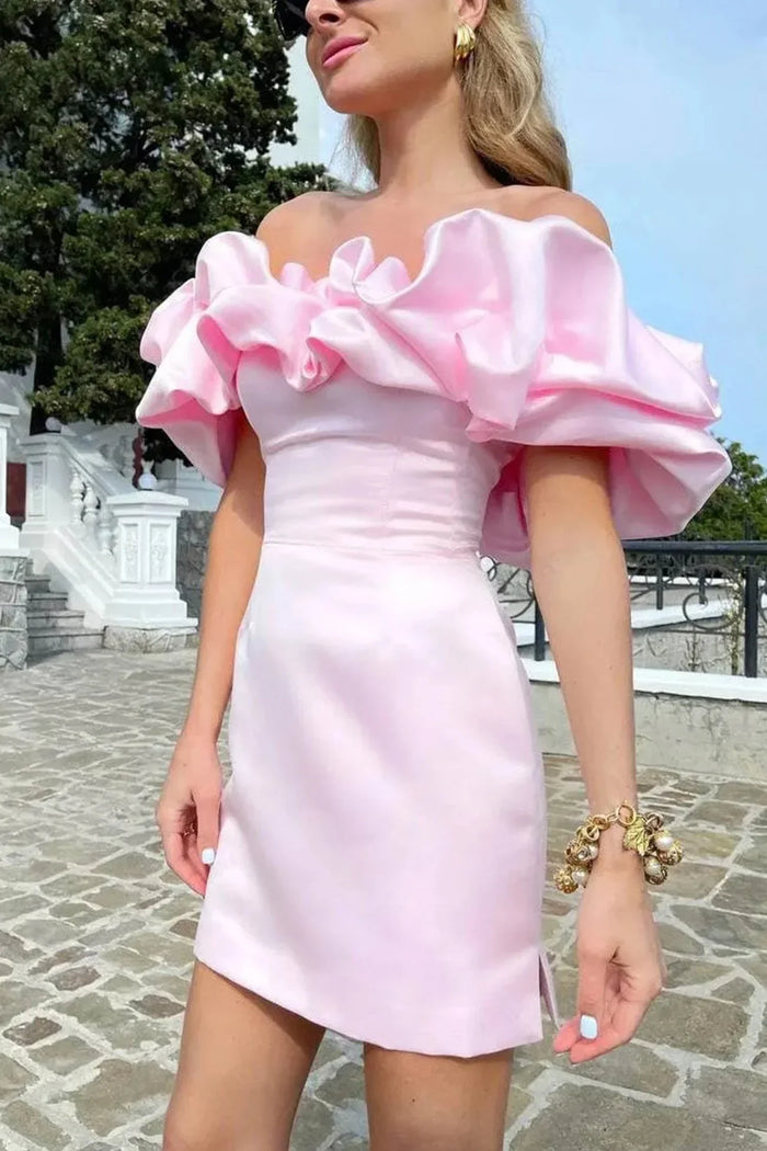 Satin mini dress off-shoulder for women's parties