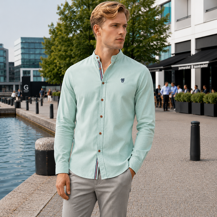 Men's Dress Shirt | Slim Fit, Stand Collar | Elegant Casual