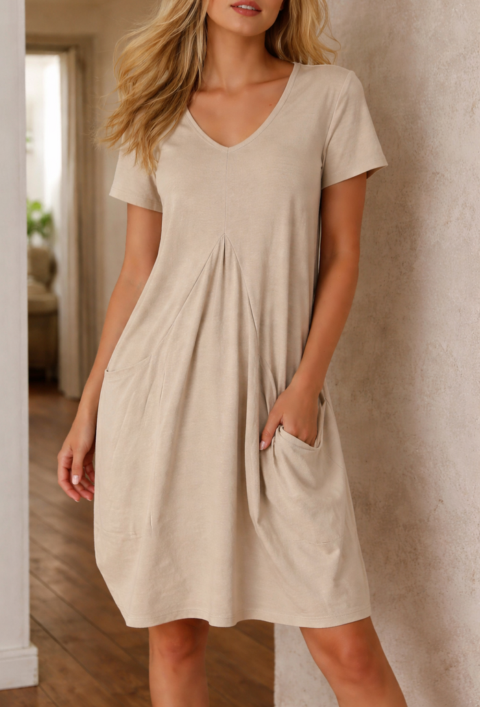 A-line dress taskunein | Women's casual dress | Knee-length, V-neck