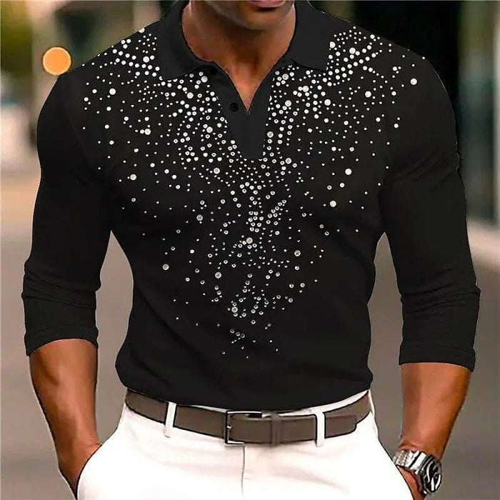 Men's polo shirt | Slim fit, glitter pattern | Long sleeve, festive