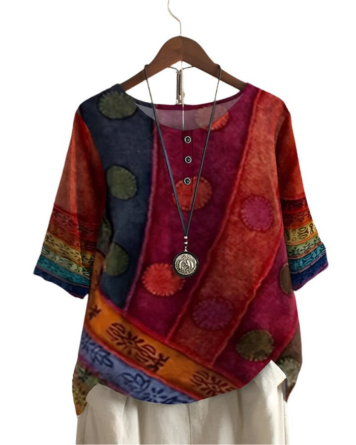 Multicolor Vintage Shirt for Women – Lightweight & Loose Cotton Blouse