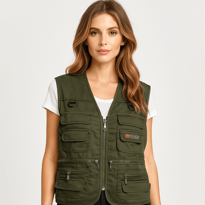 Women's cargo vest multiple pockets for outdoor use