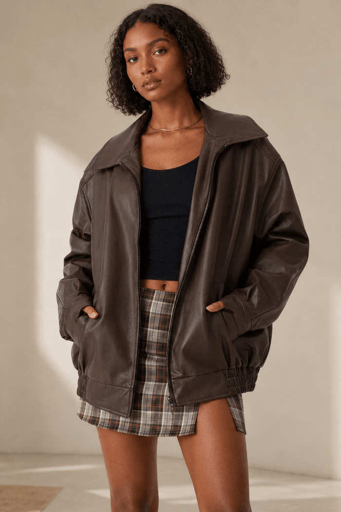Women's Jacket | Faux Leather, Oversized Fit | Casual Style