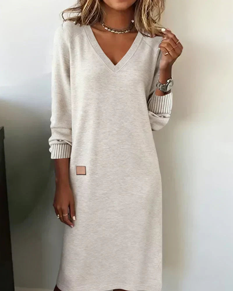 Women's Maxi Dress | V-Neckline, Long Sleeve | Casual Fit