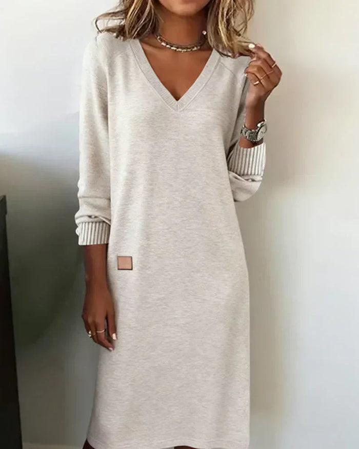 Women's Maxi Dress | V-Neckline, Long Sleeve | Casual Fit