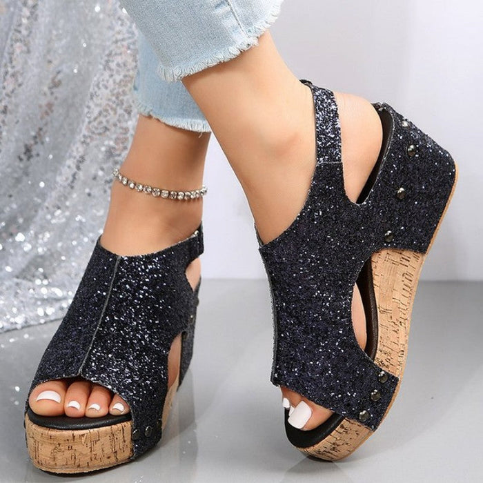 Women's Sandals | Open Toe, Sequin Patchwork | Casual Comfort