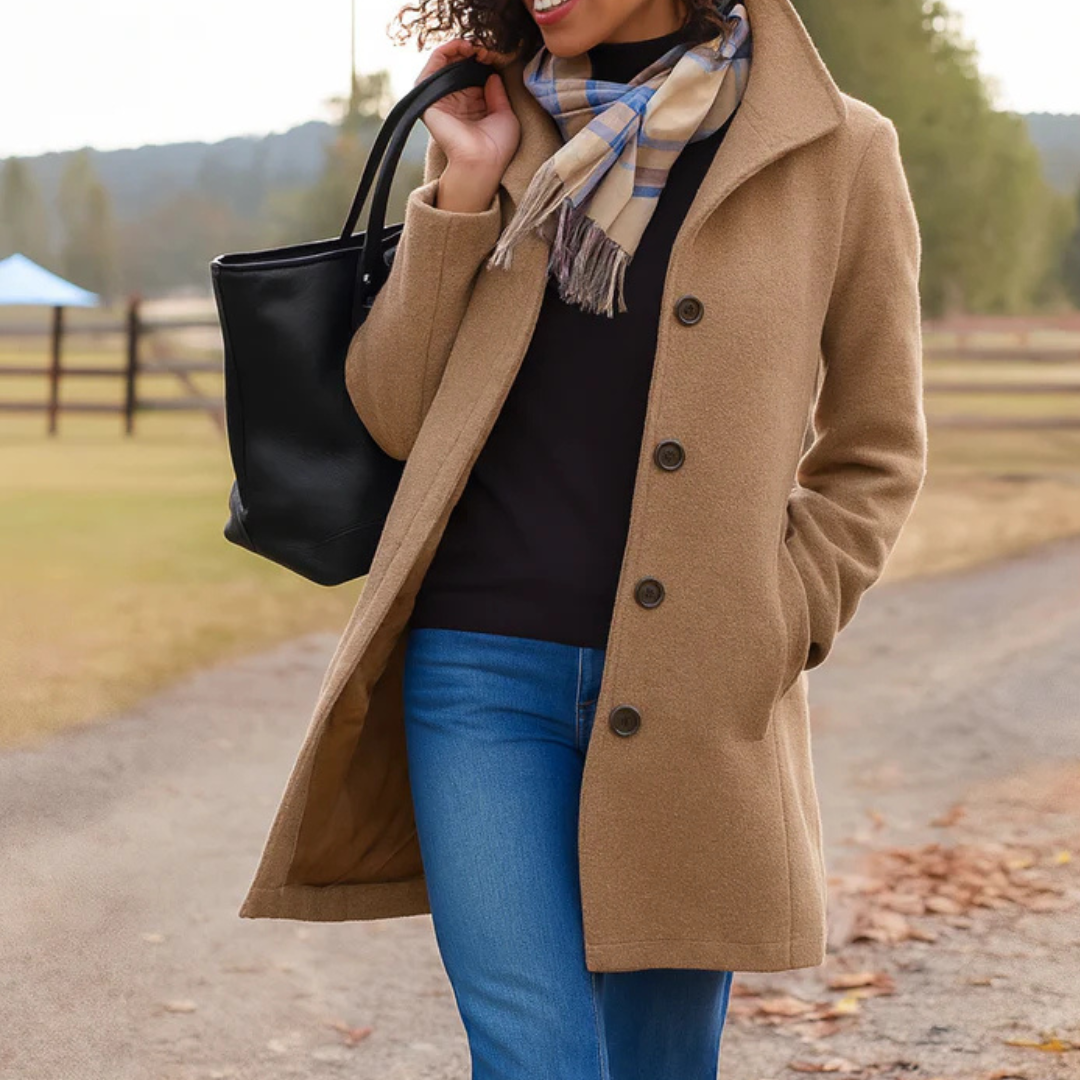 Women's winter coat | Button row, long fit | Khaki, lilac, gray