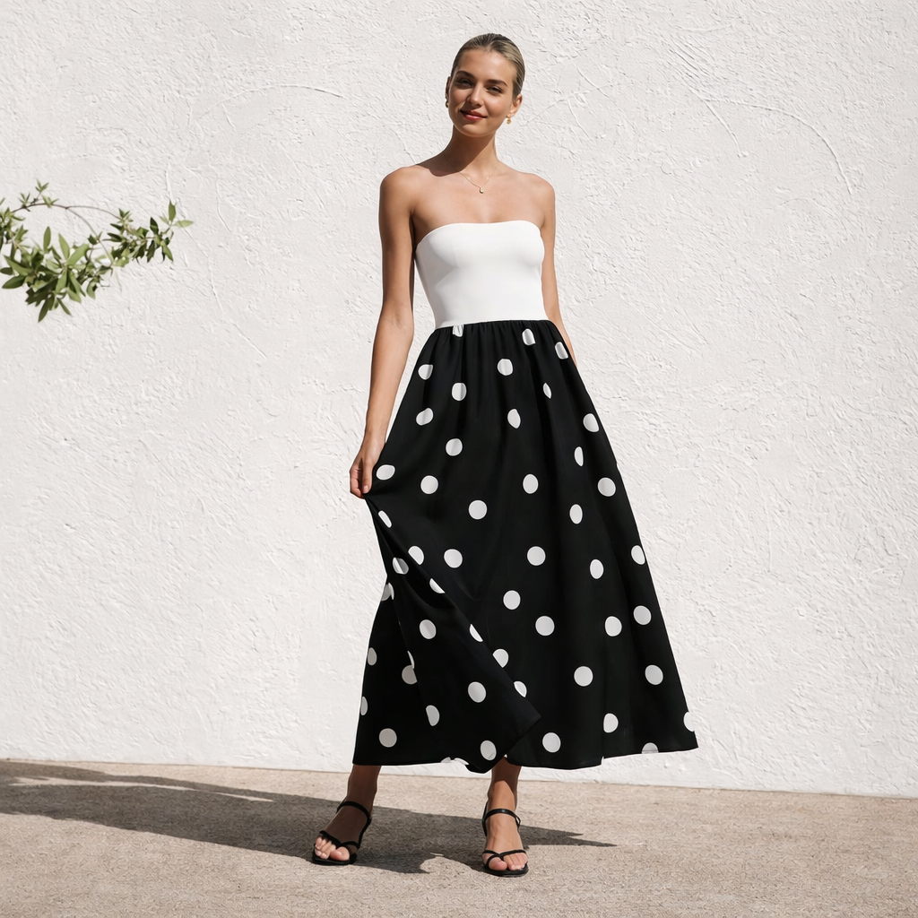 Strapless Dress | Women's A-line, Polka Dot | Elegant Summer Style