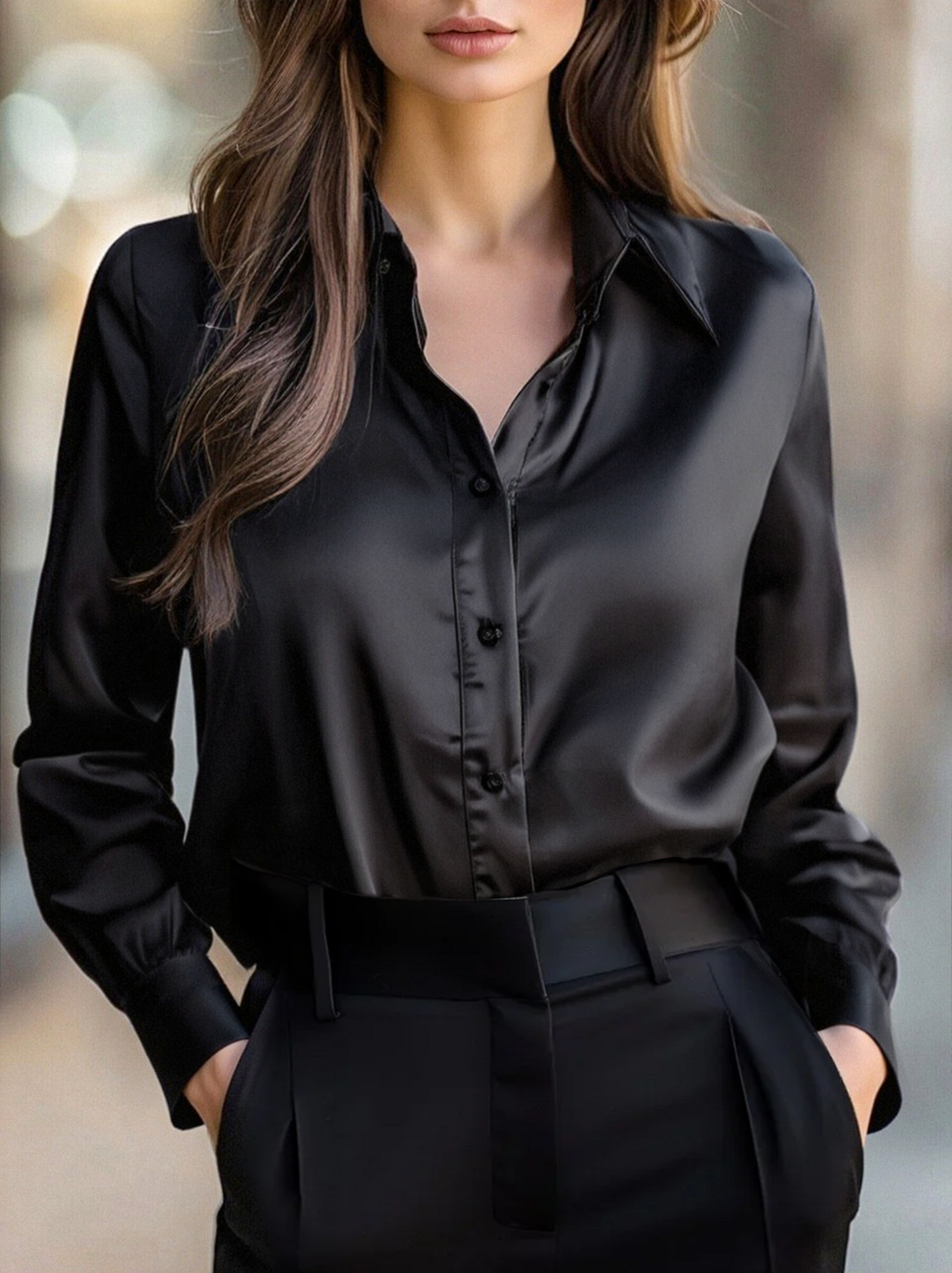Women's Satin Blouse | Long Sleeve, Dress Shirt | Work and Party Use