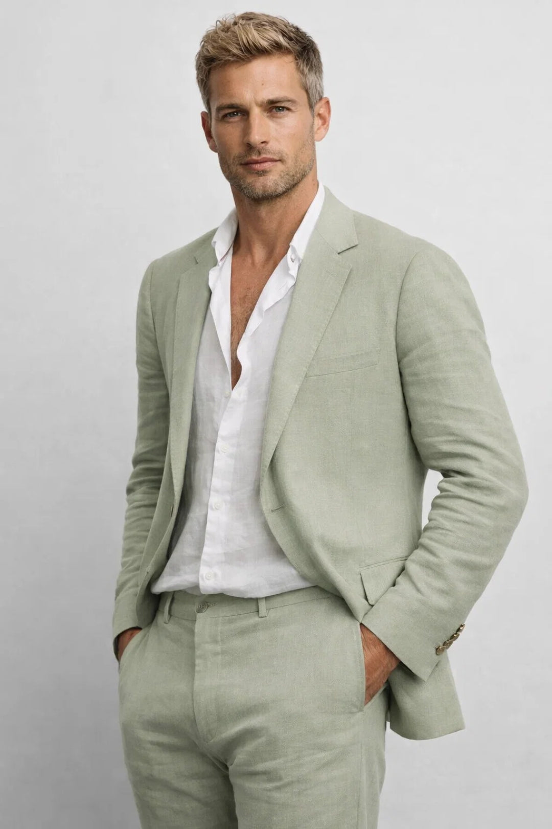 Men's two-piece suit | Regular fit, round collar | Business and formal wear