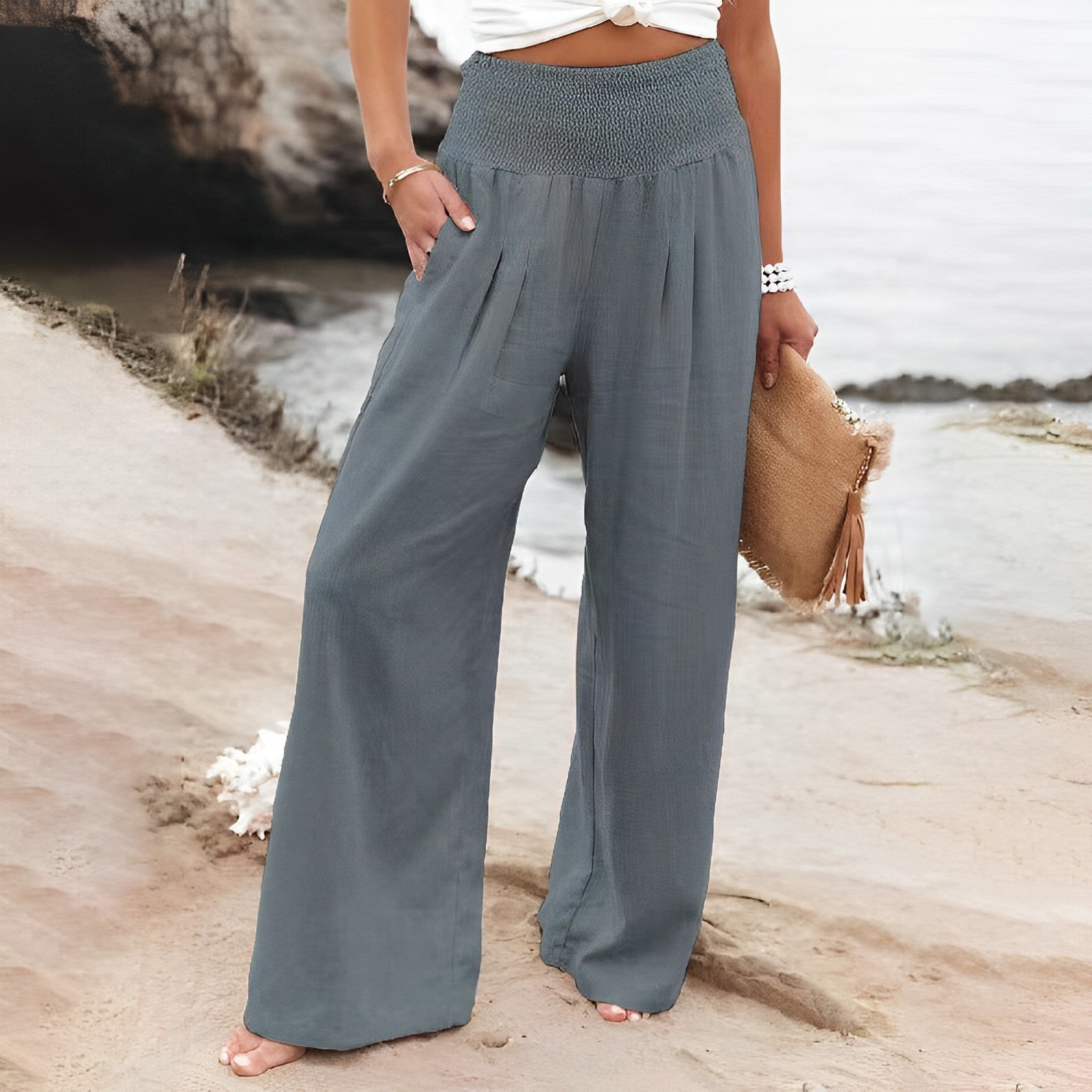 Women's pants with wide legs | High waist, Silky | Comfort
