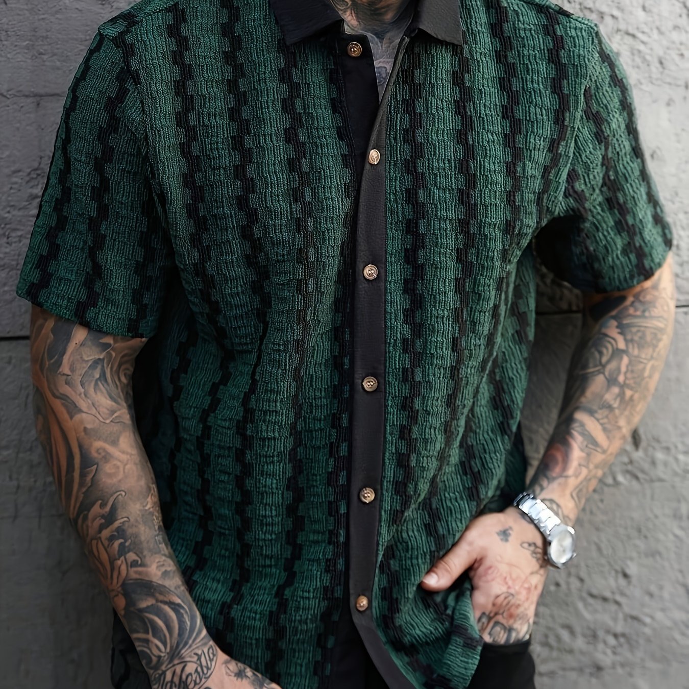 Dress Shirt | Men's Striped, Short Sleeve | Retro Pattern