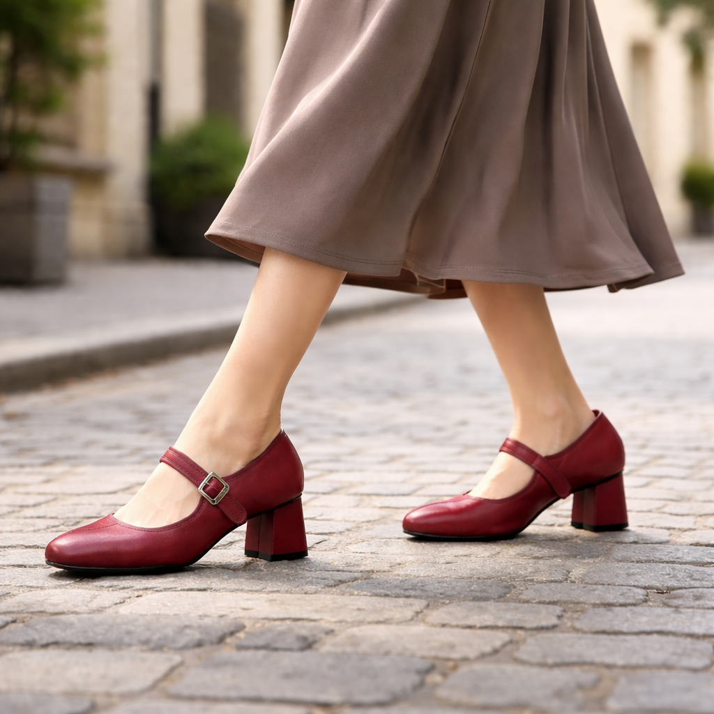 Women's Mary Jane Shoes | Block Heel, Leather Adjustable Buckle | Comfortable Fit