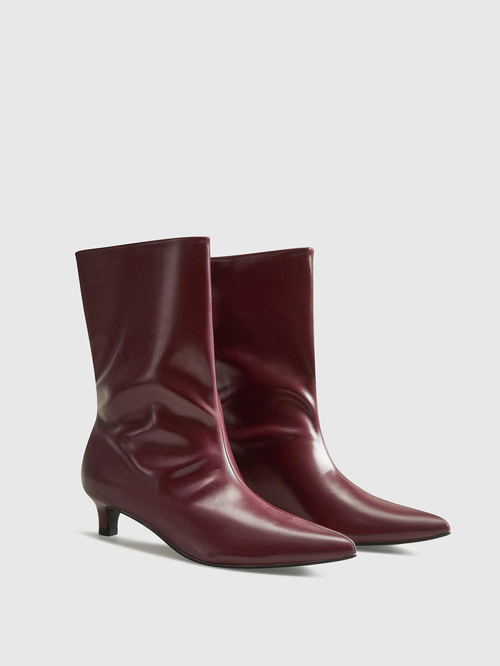 Leather ankle boots for women | Bordeaux red, kitten heel | Minimalist