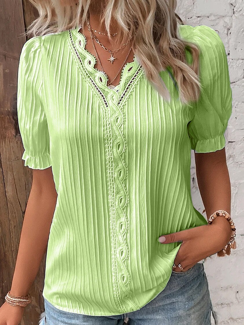 Women's Shirt | Lace Details and Puff Sleeves
