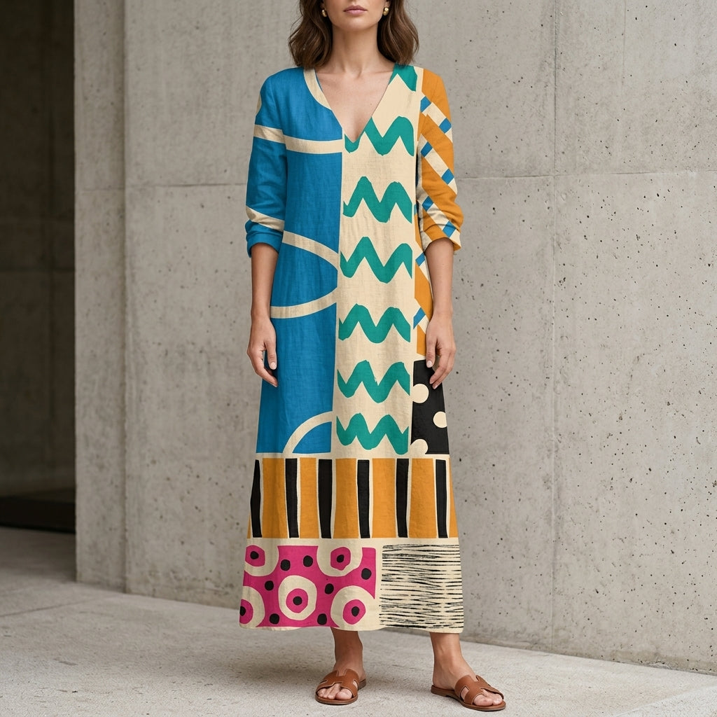 Midi mekko | Abstract patchwork print | For women