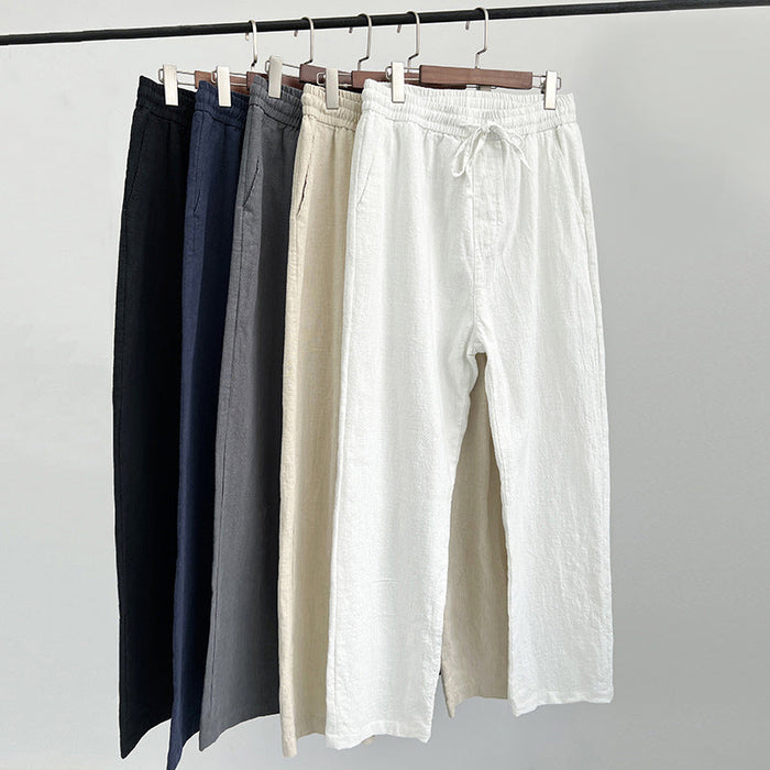 Men's linen pants with breathable material and elastic waistband