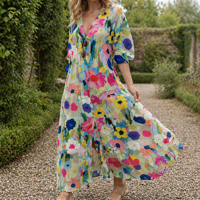 Maxi dress | Women, boho style, V-neck | Floral pattern, loose fit