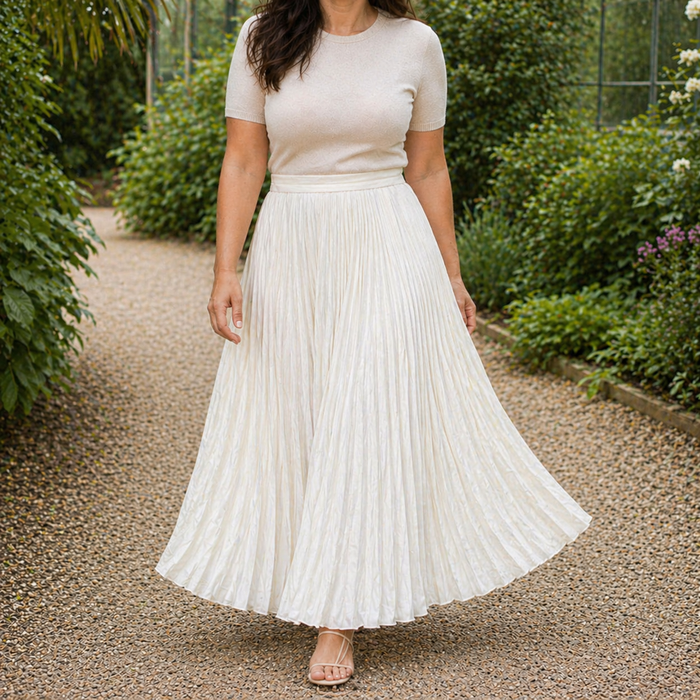 Maxi Skirt | White Pleated Design