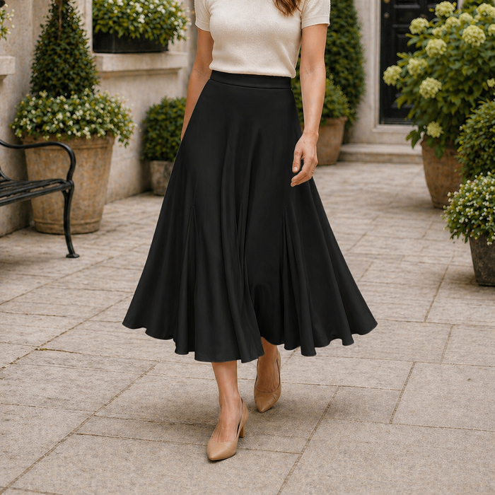 Women's Maxi Skirt | Flowing, Pleats | Black