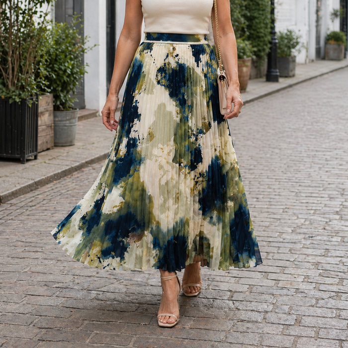 Women's Maxi Skirt | Floral Pattern, Pleated Details