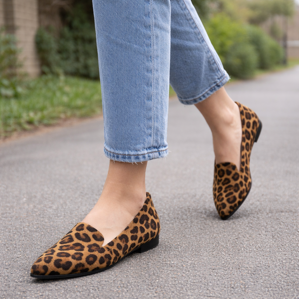 Women's ballerina shoes leopard print slip-on