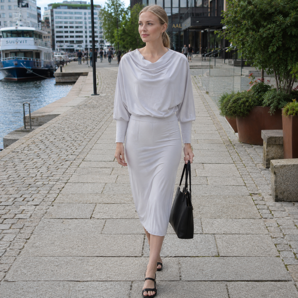 Women's Midi Dress | Knit Dress, Bodycon | Draped Collar