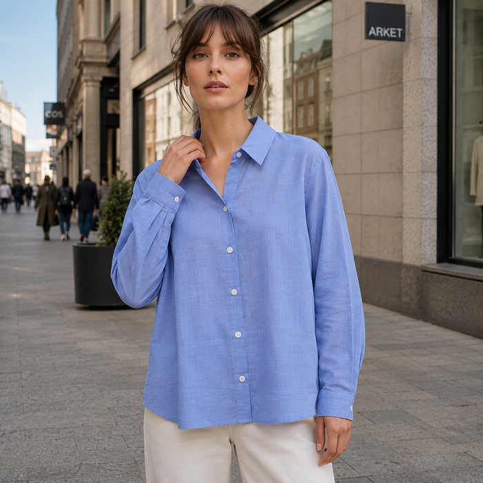 Shirt blouse women's linen blend edge collar