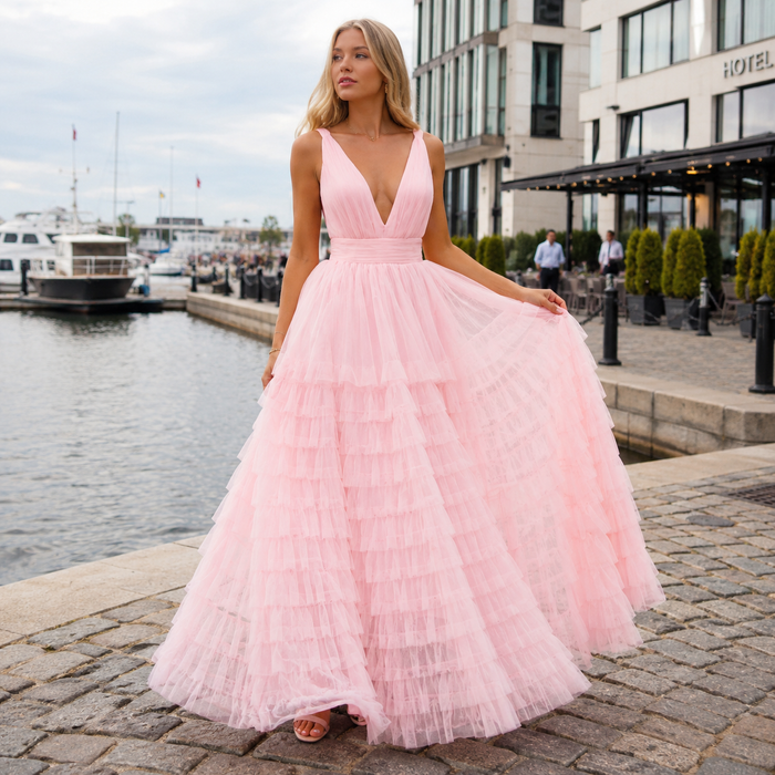 Maxi Dress for Women | Belted, Ruffled Hem | Elegant Party Dress