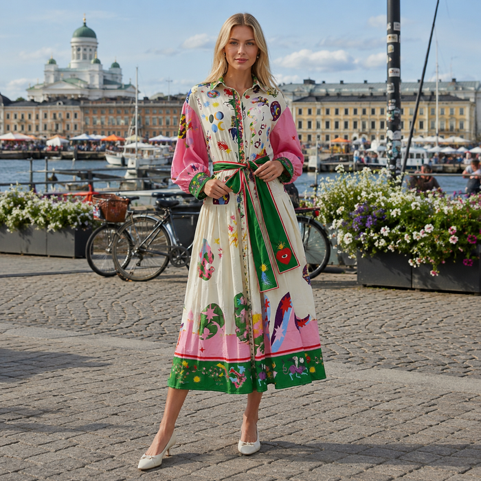 Midi dress, viscose, patterned, ankle-length