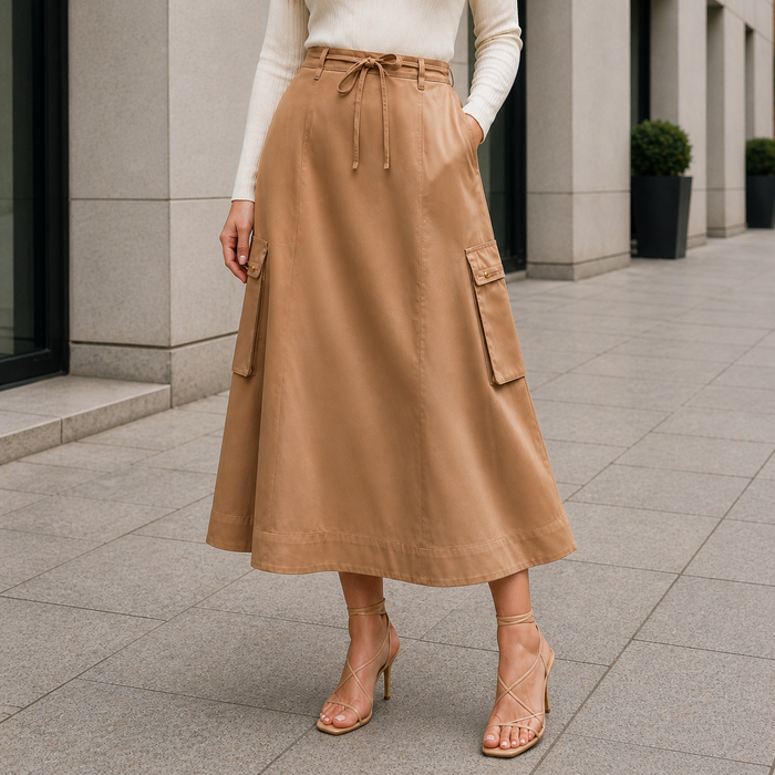 Women's Midi Skirt | Adjustable High Waist | Utility Style