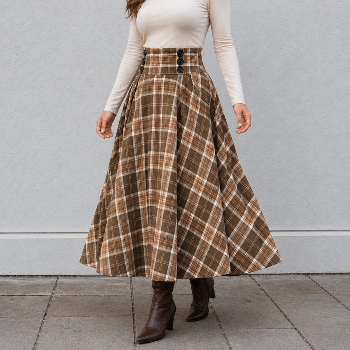 Maxi Skirt | High Waist | A-Line Plaid Pattern