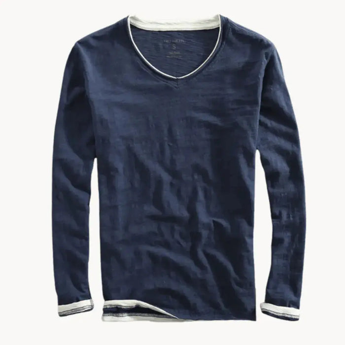 Men's V-neck shirt | Long-sleeved, soft | Contrast trim, cotton