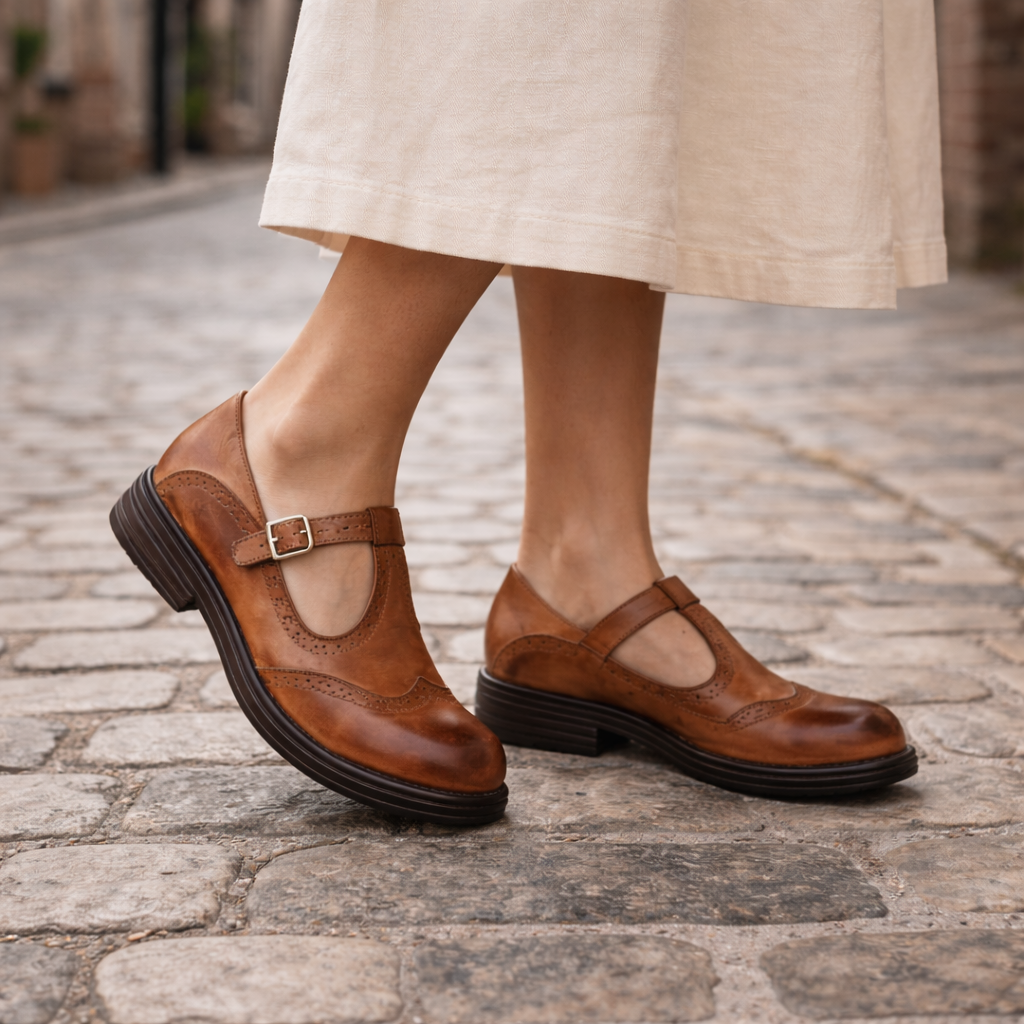 Women's Mary Jane shoes | Brogue style leather | Comfortable ballerinas