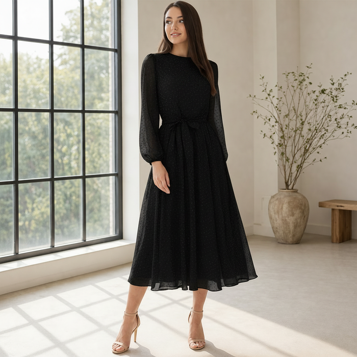 Midi Dress | Women's Polka Dot | Elegant Flowing Style