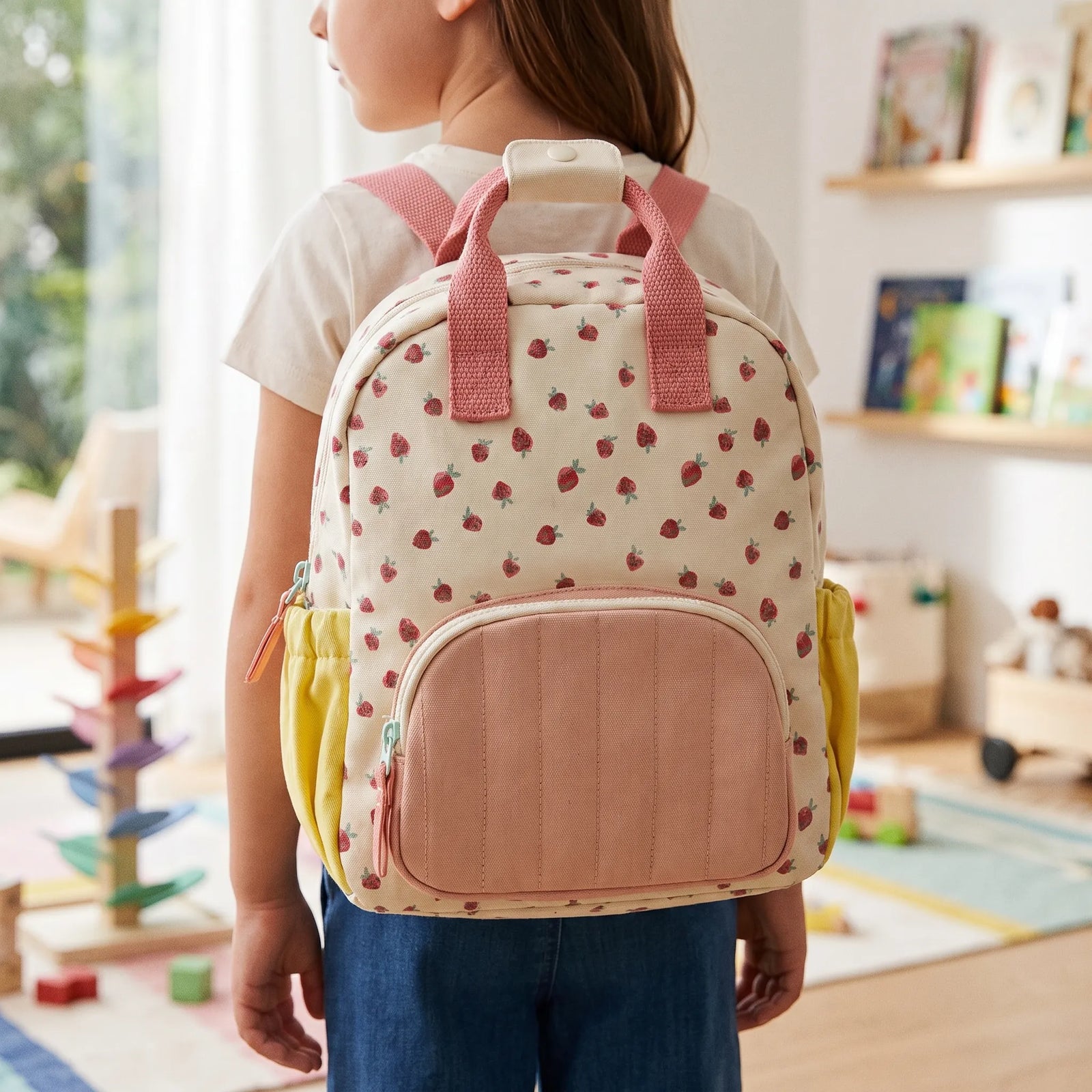 School Backpack Strawberry Pattern | Kids | Colorful Color Background