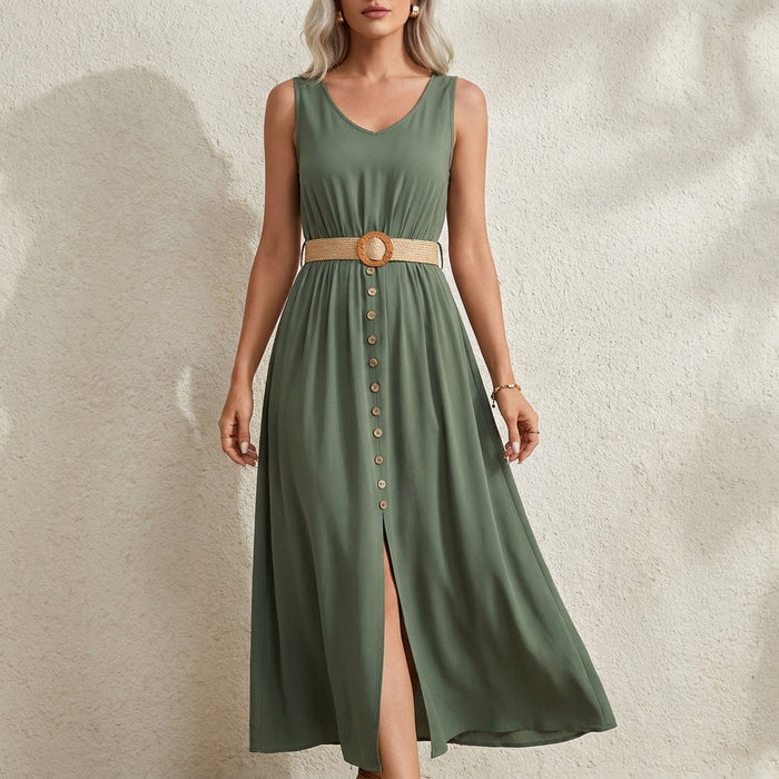 Maxi Dress | Belted, Buttoned, Summer Style