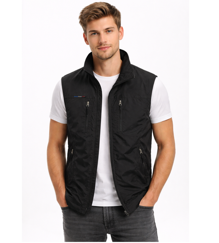 Men's Outdoor Vest | Zipper | Stand Collar | Zippered Pockets