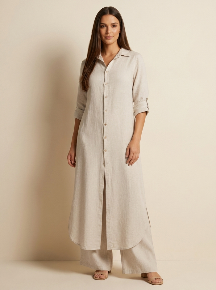 Women's linen set | Long shirt, loose pants | Breathable