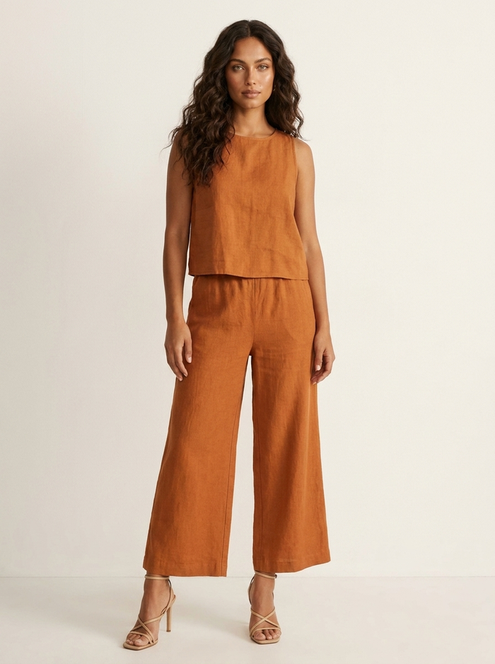 Women's linen set – Sleeveless top and wide-leg pants made from breathable linen