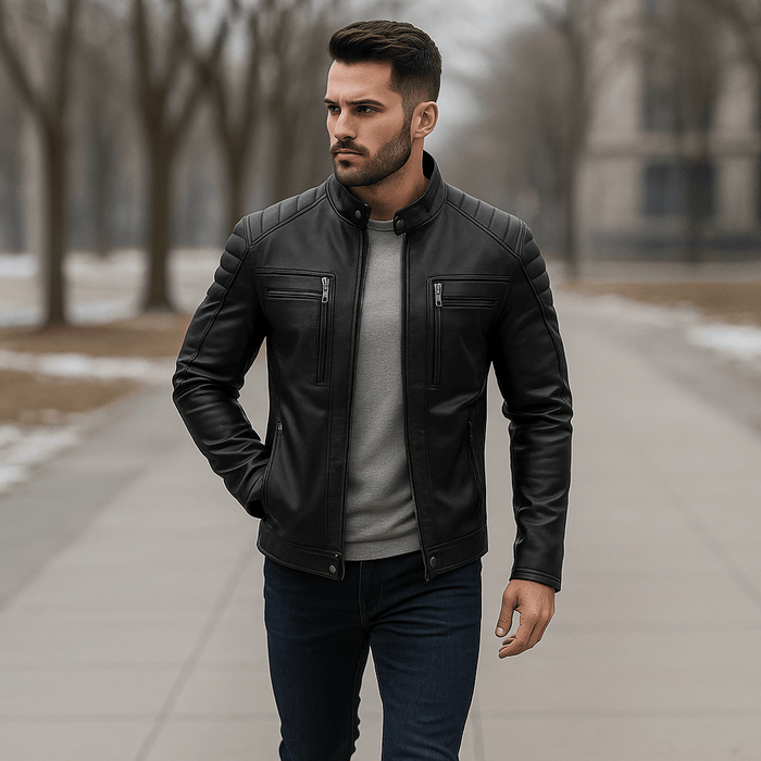 Leather Jacket | Men, Stand Collar | Durable, Stylish
