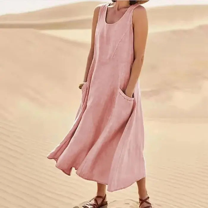 Linen dress women's long relaxed stylish