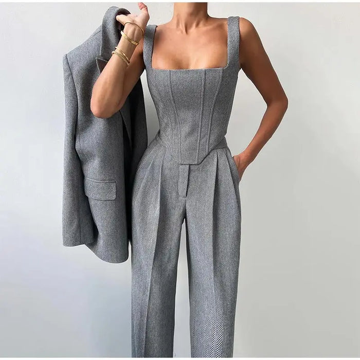 Women's Suit | Corset Top, Blazer, and Straight Pants